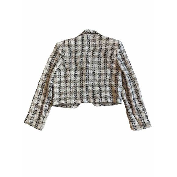 Doncaster Vintage Woven Blazer Jacket 100% Silk Size 6 Ivory Black Crop Open - Picture 4 of 4